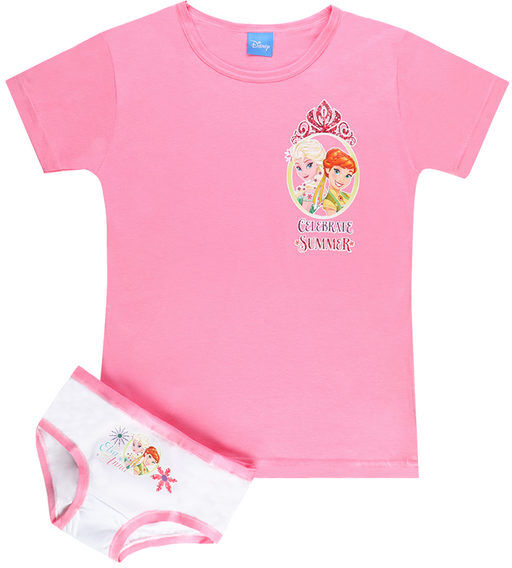 Disney Completo intimo 2 pezzi da bambina t-shirt + slip Maglie Intime bambina Rosa taglia 03/04