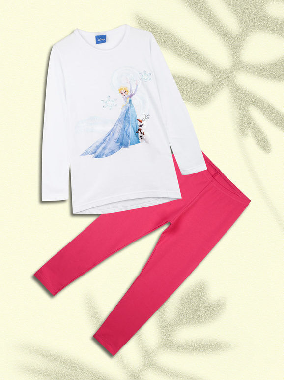 Disney Elsa completo lungo bambina maglietta+leggings Completi 3-16 Anni bambina Bianco taglia 07
