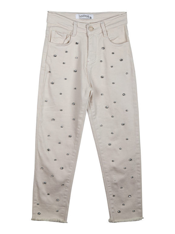 Lollitop Pantaloni jeans da bambina con strass Pantaloni Casual bambina Beige taglia 12