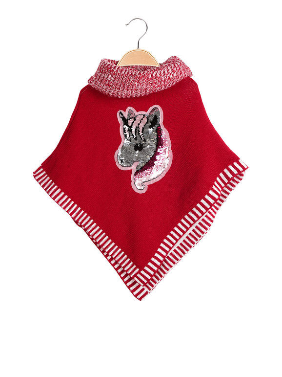 Solada Poncho da bambina in maglia con unicorno di paillettes Coprispalle bambina Rosso taglia 12