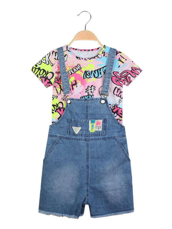 Lollitop Salopette di jeans da bambina con t-shirt Completi 3-16 Anni bambina Rosa taglia 04