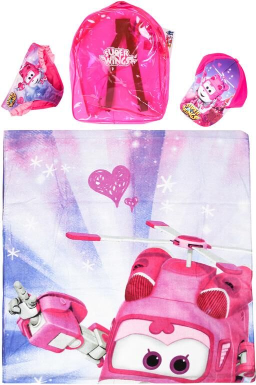 Super Wings Set cappello + slip + telo mare moda mare bambina Fucsia taglia 08A