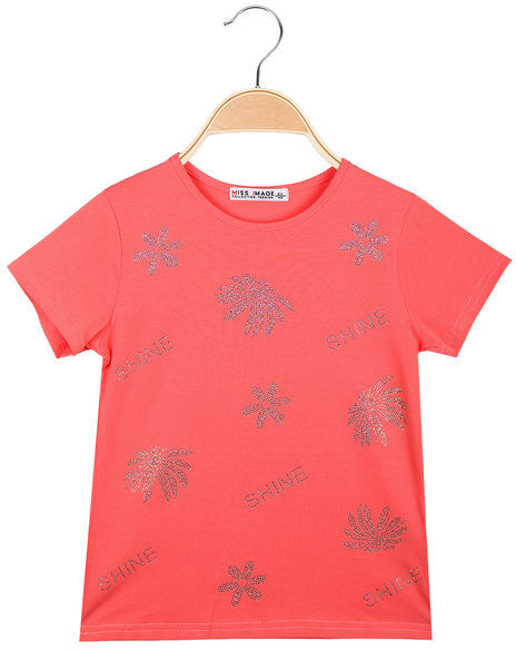 Miss Image T-shirt da bambina con fiori di strass T-Shirt Manica Corta bambina Rosso taglia 12