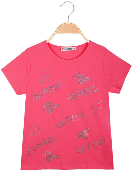 Miss Image T-shirt da bambina con scritte di strass T-Shirt Manica Corta bambina Fucsia taglia 10