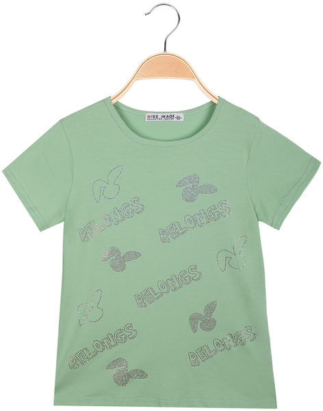 Miss Image T-shirt da bambina con scritte di strass T-Shirt Manica Corta bambina Verde taglia 08