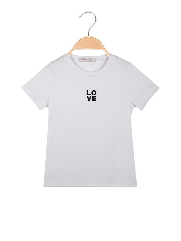 Hope Star T-shirt da ragazza a costine con scritta di strass T-Shirt Manica Corta bambina Bianco taglia 14
