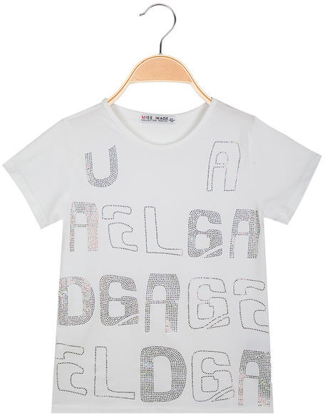 Miss Image T-shirt da ragazza con scritte di strass T-Shirt Manica Corta bambina Bianco taglia 14