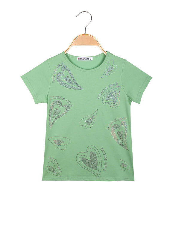 Miss Image T-shirt da ragazza con strass T-Shirt Manica Corta bambina Verde taglia 10