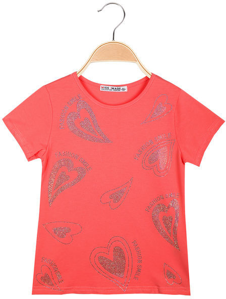 Miss Image T-shirt da ragazza con strass T-Shirt Manica Corta bambina Rosso taglia 16