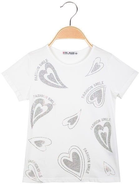 Miss Image T-shirt da ragazza con strass T-Shirt Manica Corta bambina Bianco taglia 14