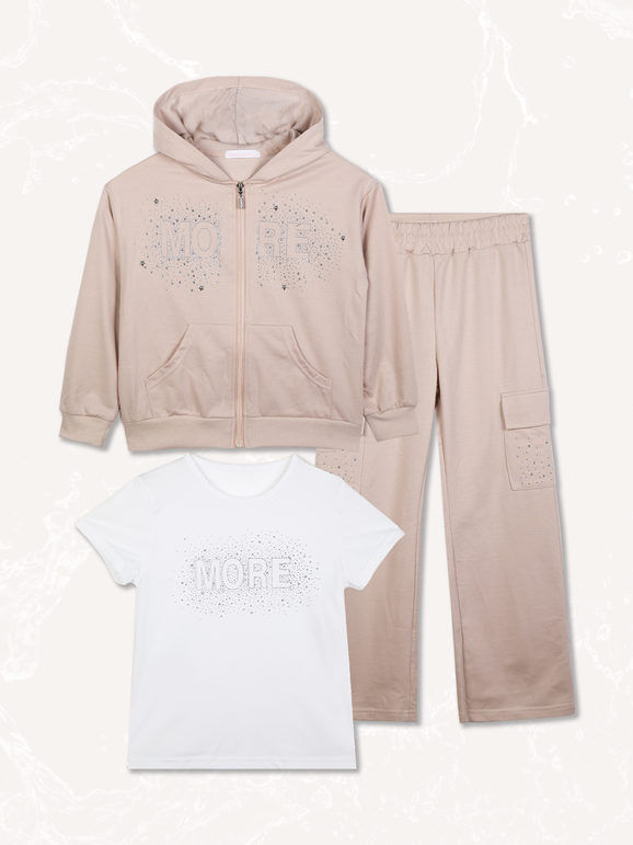 Yes! Do Kid'S Tuta da bambina 3 pezzi con strass e tasconi Completi 3-16 Anni bambina Beige taglia 12