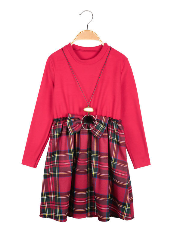 Solada Vestito scozzese da bambina con fiocco e collana Vestiti bambina Rosso taglia 12