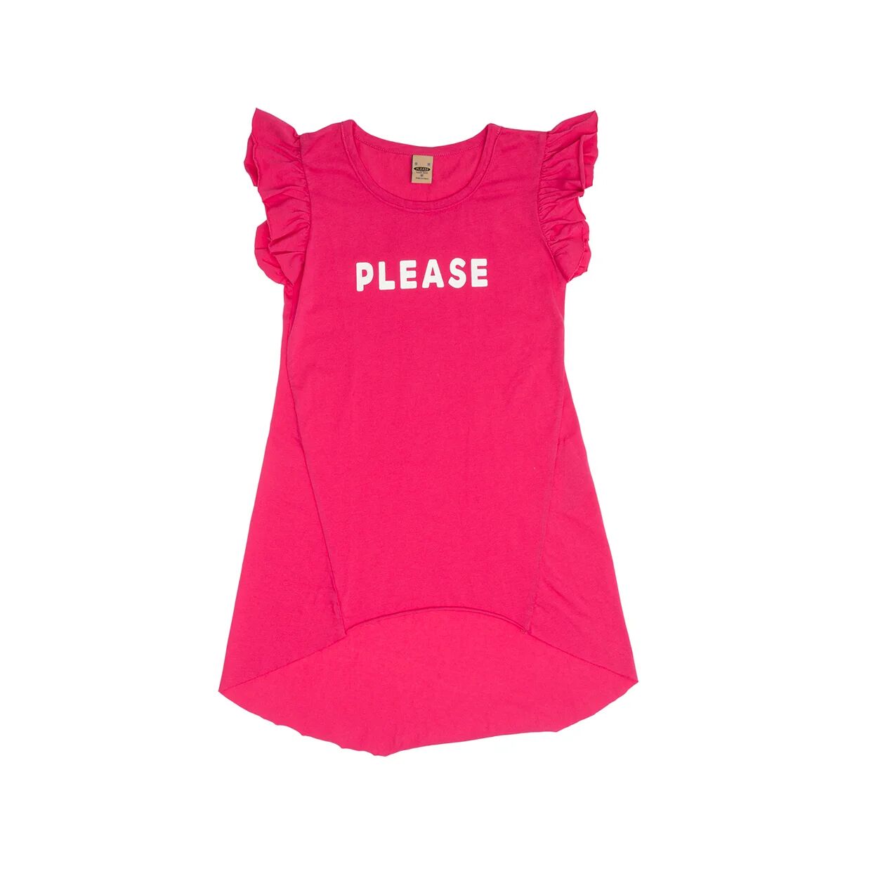 PLEASE BAMBINO Abito fucsia con stampa logo, asimmetrico con frappe