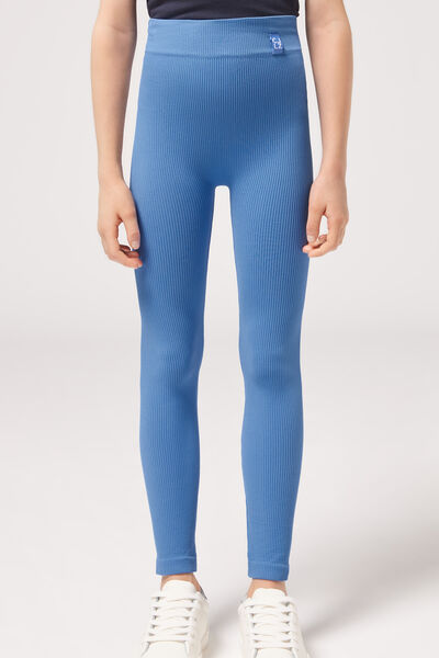 Calzedonia Leggings a Costine da Bambina Bambina Blu 11-12