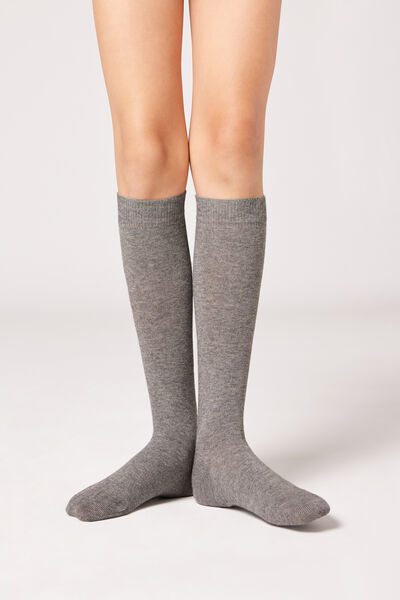 Calzedonia Calze Lunghe in Cotone da Bambini Unisex Grigio 12