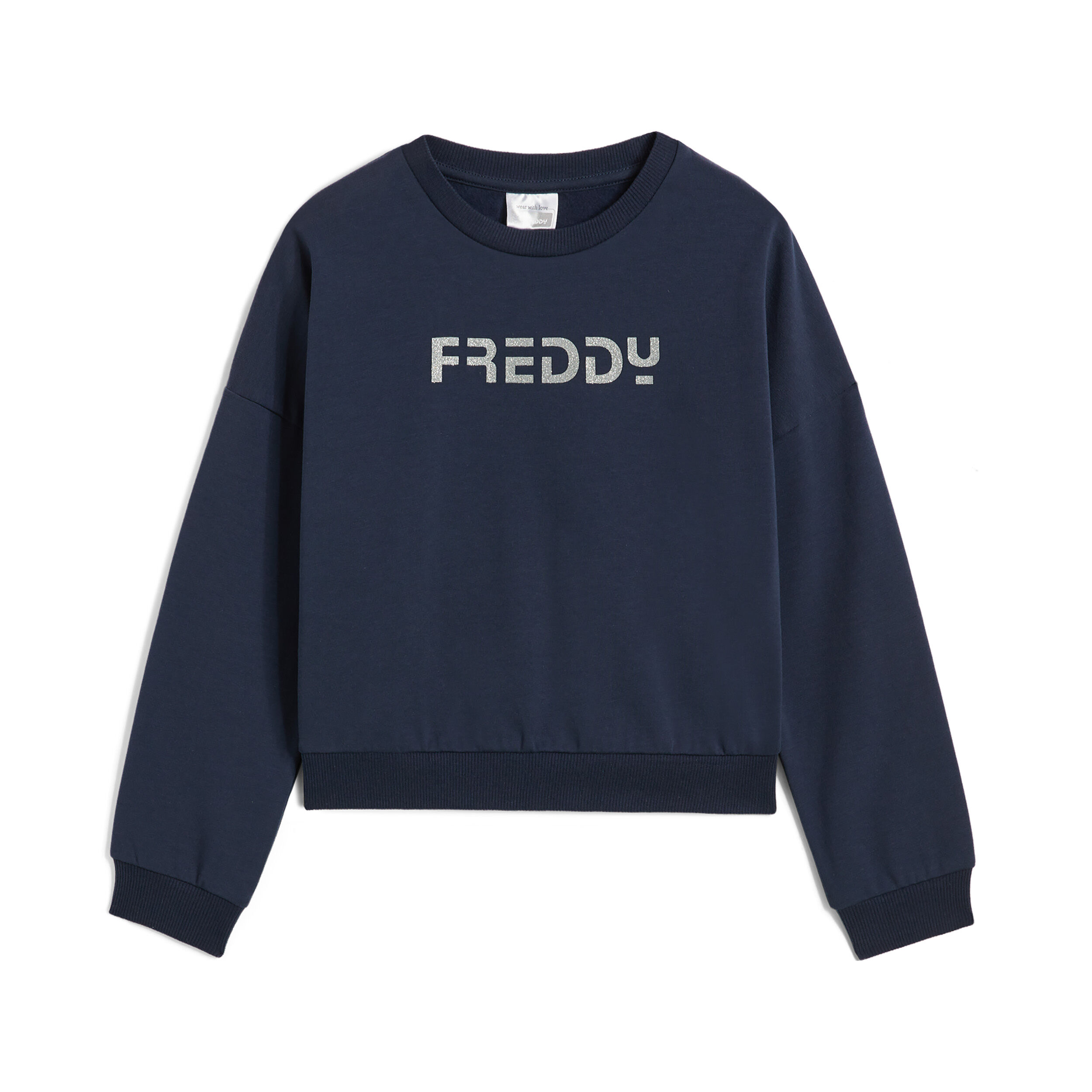 Freddy Felpa da bambina comfort fit girocollo con logo glitter Blue Junior 4 Anni