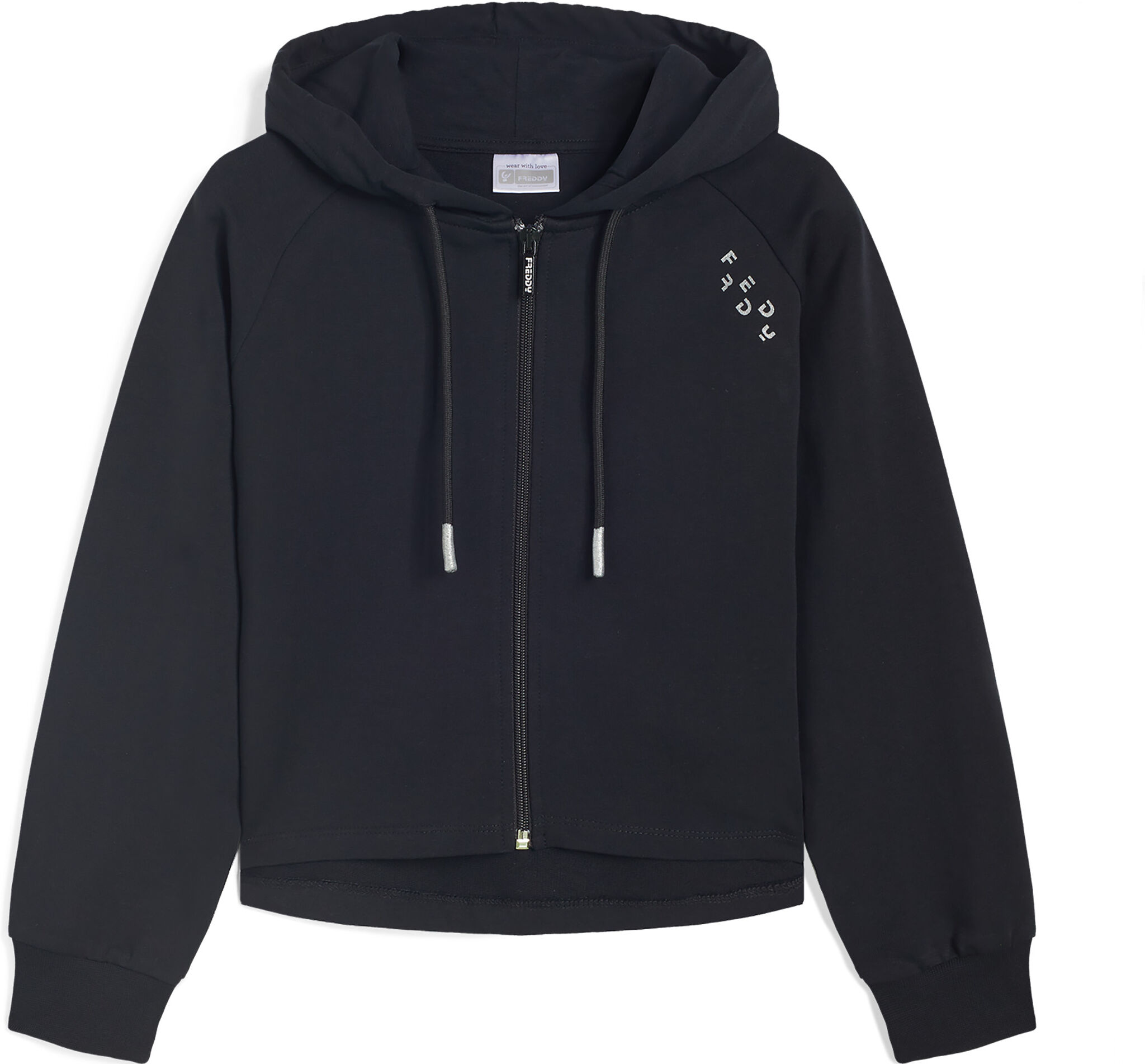 Freddy Felpa maniche raglan da bambina con zip e cappuccio Nero Junior 6 Anni