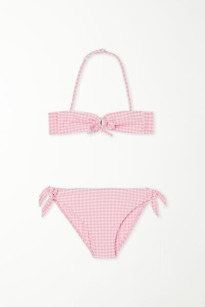 Tezenis Bikini Fascia Stampa Vichy Bimba Bambina Bianco Tamaño 12-13