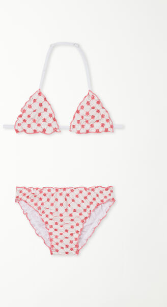 Tezenis Bikini Triangolo Fiori Ricamati Bimba Bambina Bianco Tamaño 4-5