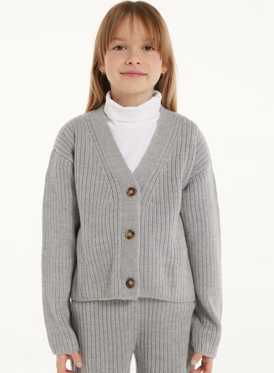 Tezenis Cardigan Pesante Manica Lunga con Bottoni a Costine Bimba Bambina Grigio Tamaño 12-13