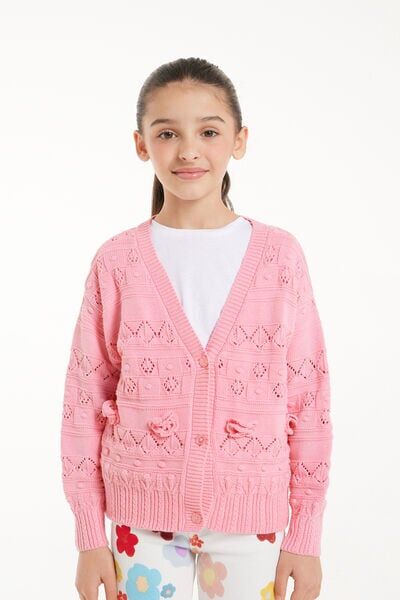 Tezenis Cardigan Manica Lunga in Cotone Calato con Applicazioni Bambina Rosa Tamaño 6-7