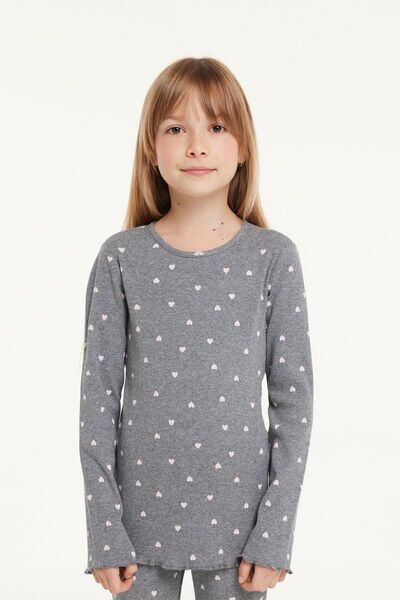 Tezenis Maglia Manica Lunga Bimba Costina Stampata Bambina Grigio Tamaño 4-5