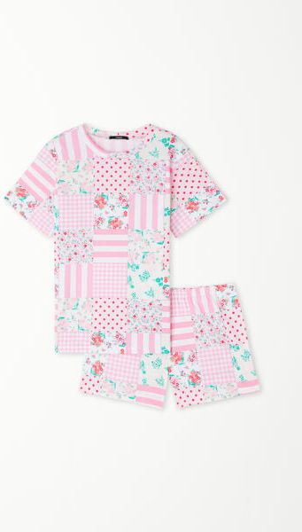 Tezenis Pigiama Corto in Cotone con Stampa Patchwork Bambina Rosa Tamaño 2-3