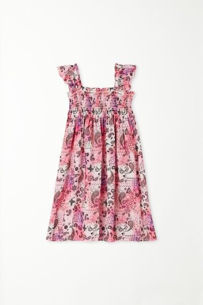 Tezenis Vestito Spalla Larga in Tela Viscosa Punto Smock Bambina Rosa Tamaño 12-13