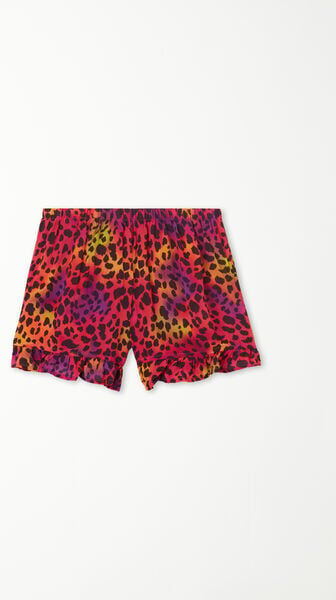 Tezenis Short in Tela di Viscosa con Balza Bambina Animalier Tamaño 6-7