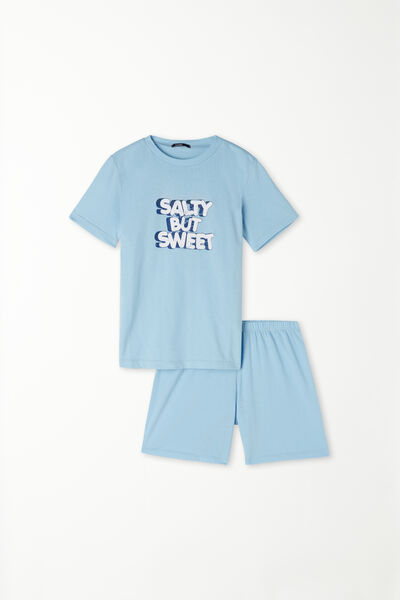Tezenis Completo T-Shirt e Short in Cotone con Stampa Bimba Bambina Azzurro Tamaño 2-3