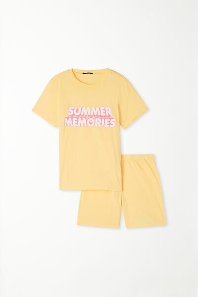 Tezenis Completo T-Shirt e Short in Cotone con Stampa Bimba Bambina Giallo Tamaño 12-13