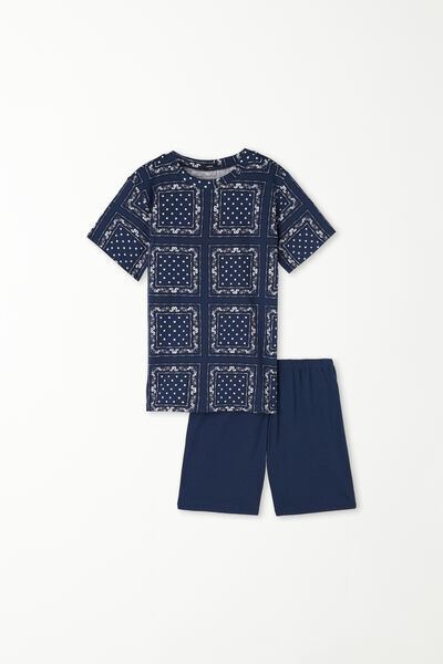 Tezenis Pigiama Corto Mezza Manica Cotone Stampa Bandana Bambino Blu Tamaño 2-3