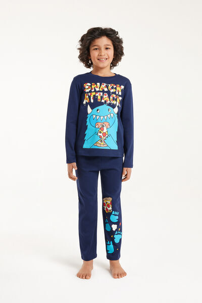 Tezenis Pigiama Lungo Bimbo Cotone Pesante Stampa "Snack Attack" Bambino Blu Tamaño 12-13