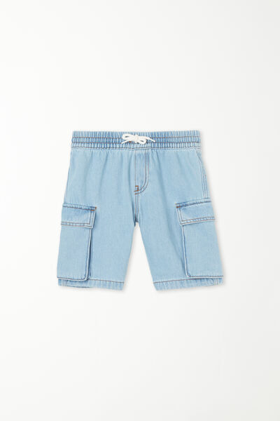 Tezenis Bermuda Cargo in Denim con Coulisse Bimbo Bambino Tamaño 4-5