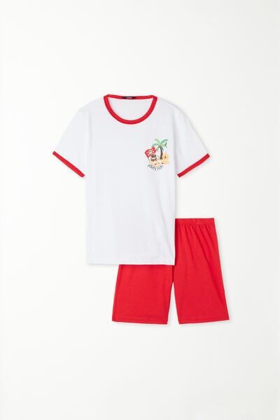 Tezenis Completo T-Shirt e Short in Cotone con Stampa Bimbo Bambino Bianco Tamaño 4-5