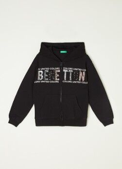 Benetton Sweatvest met pailletten en capuchon - Zwart