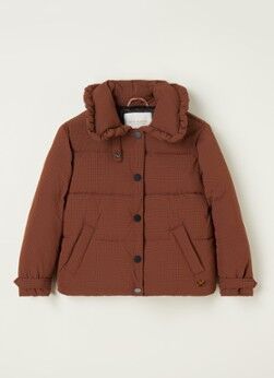 Scotch & Soda Puffer jack met kraag en ruitprint - Hazelnootbruin