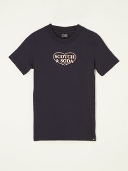 Scotch & Soda T-shirt van biologisch katoen met logoprint - Donkerblauw