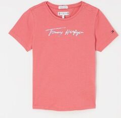 Tommy Hilfiger T-shirt met logoprint - Koraalroze