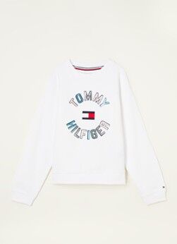 Tommy Hilfiger Sweater met logoborduring en pailletten - Wit