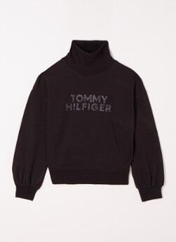 Tommy Hilfiger Sweater met col en logoprint - Zwart