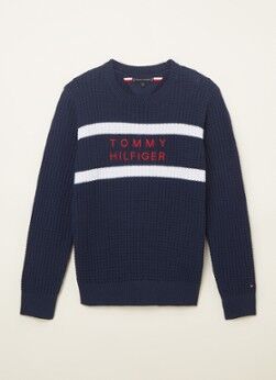 Tommy Hilfiger Grofgebreide trui met logoborduring - Donkerblauw