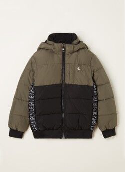 Calvin Klein Puffer jas met colour blocking en logoprint - Legergroen