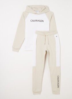Calvin Klein Set van hoodie en tapered fit joggingbroek 2-delig - Beige