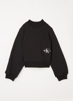 Calvin Klein Sweater met logoborduring en lage col - Zwart