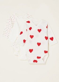 Petit Bateau Rompers met print in 3-pack - Gebroken wit