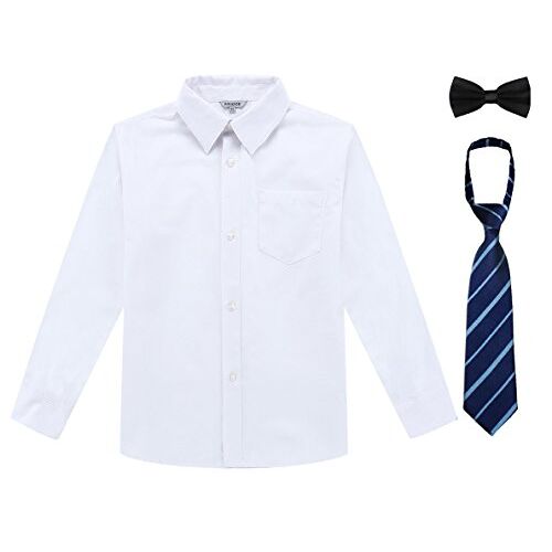 Bienzoe Jongens School Uniform Overhemden: Kinder Lange Mouw Oxford Knoopsluiting Jurk Overhemden Pak Wit 16