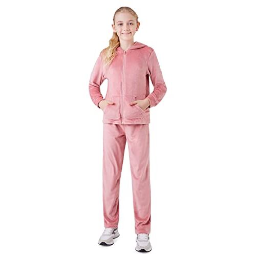 CityComfort Trainingspak voor meisjes, 2-delige Velours Hoodie en Trainingspak, Loungeset, roze, 7-8 jaar