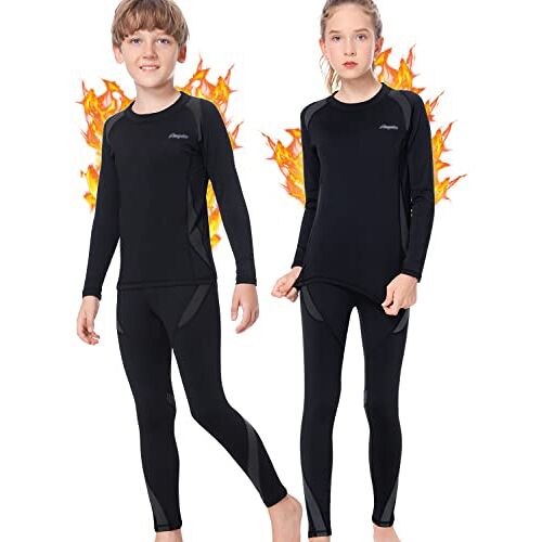 BENNALD Thermo-ondergoed voor kinderen, functioneel ondergoed voor jongens, skiondergoed voor meisjes, winter, ademend, warm zacht, functioneel ondergoed, thermo-onderhemd voor kinderen, grijs, M