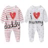 AOMOMO Unisex-Baby Pasgeboren Footie I Love Mummy I Love Papa Bodysuit 2 Pack (Pasgeboren)